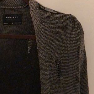 grey/black distressed long sleeve long cardigan